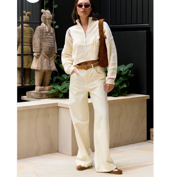 STAUD Cream Knit Half-Zip Sweater NWT Sz S M - Picture 3 of 4